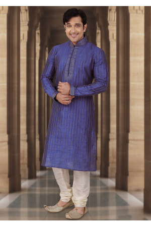 Royal Blue Color Dupion Fabric Kurta Set